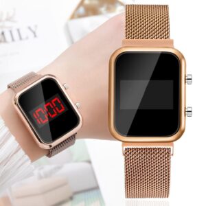 Touch LED Magnet Watch Fashion Casual Sports Men's Watch Touch Smart LED Digital Watches Electronics Wrist Watches for Men Women Square Clock Golden (Without box) - Image 3