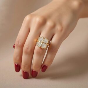 Clover Zircon Rotating Ring ? Silver & Golden, Adjustable Spinner Ring for Women (PWJ-111)? - Image 5
