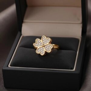 Clover Zircon Rotating Ring ? Silver & Golden, Adjustable Spinner Ring for Women (PWJ-111)? - Image 4