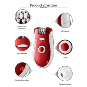 Kemei KM-3068 - Rechargeable 3-in-1 Epilator Hair Removal Device for Women ? Electric Shaver & Trimmer Set with Multiple Heads, Smooth Skin Care Tool for Face, Arms, Legs & Sensitive Areas - Image 3