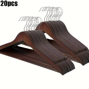 Premium Wooden Hangers ? Pack of 20 Durable Slim Hangers with Pants Bar ? Smooth Finish for Closet Organization (Brown & Light Wood) (With Box) - Image 1