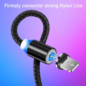 3-in-1 Magnetic Fast Charging Cable | Micro USB, Type-C & iPhone | 360? Rotation | LED | 3A | Nylon Braided | Magnetic Charging Cables For Android & IOS | Charging Cable For Mobile Phone ( Random Color ) - Image 3