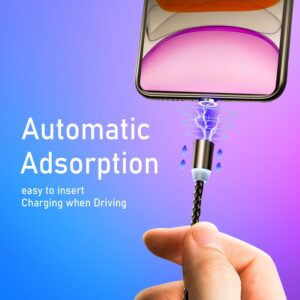 3-in-1 Magnetic Fast Charging Cable | Micro USB, Type-C & iPhone | 360? Rotation | LED | 3A | Nylon Braided | Magnetic Charging Cables For Android & IOS | Charging Cable For Mobile Phone ( Random Color ) - Image 4