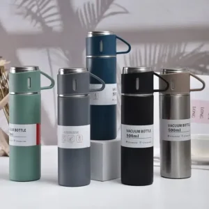 500ml Stainless Steel Vacuum Flask Water Bottle with 2 Extra Cups (160ml) ? Thermal Bottle for Hot & Cold Drinks ? 3-Piece Travel Thermos Set - Image 3
