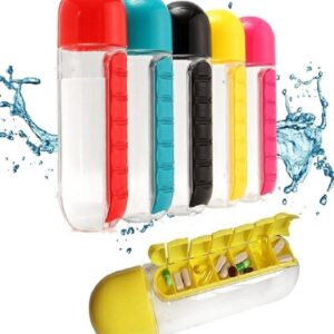 2-in-1 Medicine Organizer with Water Bottle ? 7 Days Pill Box, 600ml BPA-Free Drinking Bottle, Removable Cup, Compact Travel Pill Planner for Kids, Adults & Elderly - Image 1