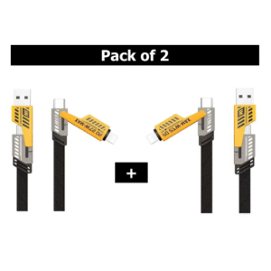 4 in 1 Data Cable Pack of 2 ? USB-C & Lightning Connectors, Braided Durable Design, Fast Charging & Data Transfer, Black with Yellow Connectors - Image 2