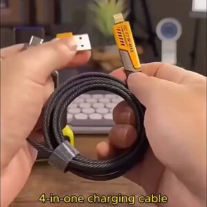 4 in 1 Data Cable Pack of 2 ? USB-C & Lightning Connectors, Braided Durable Design, Fast Charging & Data Transfer, Black with Yellow Connectors - Image 4
