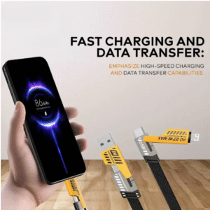 4 in 1 Data Cable Pack of 2 ? USB-C & Lightning Connectors, Braided Durable Design, Fast Charging & Data Transfer, Black with Yellow Connectors - Image 5