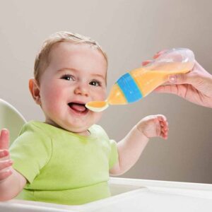 Silicone Baby Spoon Squeezing Feeding Bottle Feeder ? Soft, Safe & Easy Baby Food Dispenser (Random color) - Image 3