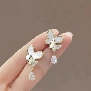 Double Butterfly Hanging Pearl Earings / Earrings Women's Earrings for Gift  / for girls - Image 2