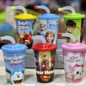 Kids Sipper with Straw durable and BPA-free plastic, (random color and deign ) for boys and girls - Image 1