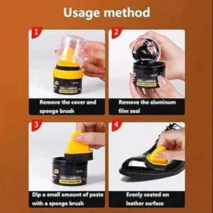Black Leather Shoe Polish Cream with Sponge - Image 3