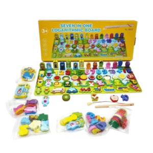 7-in-1 Logarithmic Board Educational Toy for Kids ? Montessori Wooden Learning Puzzle with Numbers, Shapes, Colors, Stacking Rings, and Counting Pegs - Image 1