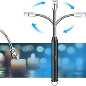 Arc Lighter With Usb Charging,flameless Windproof,led Battery Display,safety Switch,rotate 360 Degrees,for Aromatherapy (random Colors) - Image 2