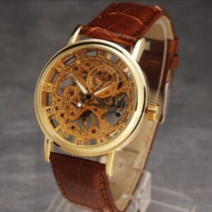 Stylish Leather Watch with Gold-Tone Stainless Dial & Brown Strap Without Box - Image 4