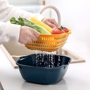 Multi-function Double-layer Draining Storage Basket with Lid | Kitchen Basket (Random Color) - Image 4