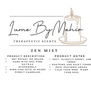 Zen Mist Candle - Soul Soothing Aroma ? Handmade Milky & Fresh Soy Wax Candle - 100 gram - Image 1